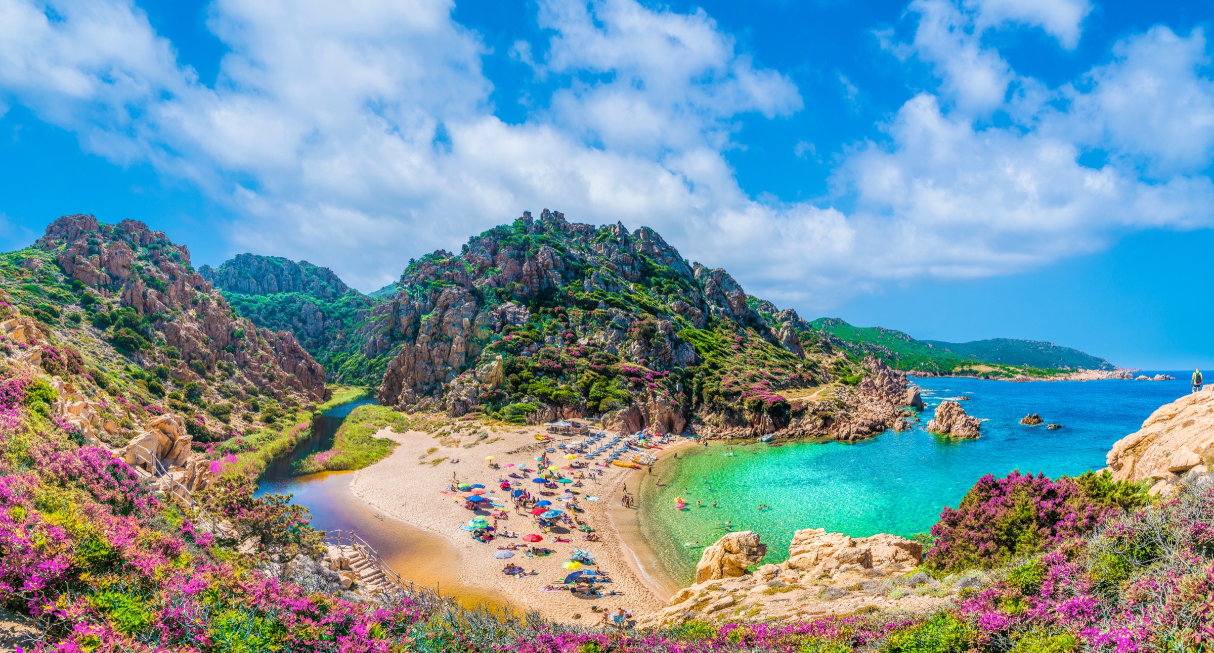 Aerial view of Cala di Li Cossi, the hidden cove at the end of the Costa Paradiso path